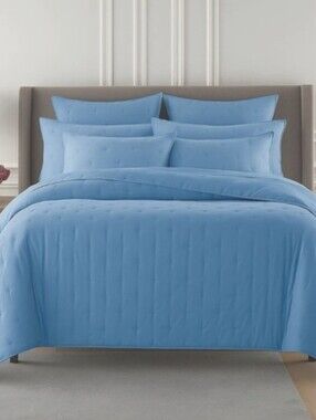 NEW Sky Bloomingdales Light Blue Quilted Comforter Set King OEKO-TEX